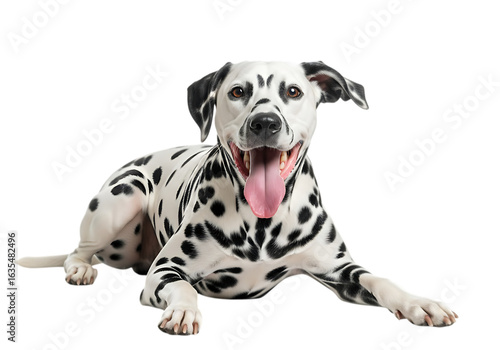 Illustration of dalmatian dog lying down isolated on transparent background