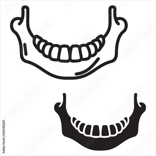 Stylized line art and silhouette of the human mandible