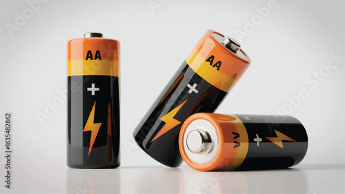 Orange black batteries with lightning bolt power symbols AA batteries energy
