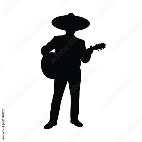 Mariachi musician silhouette playing guitar