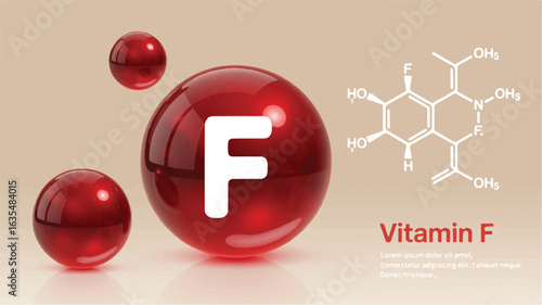 Red spheres with vitamin f chemical structure molecule supplement