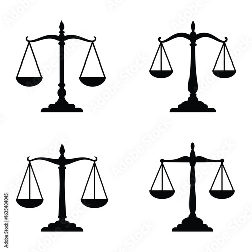 Scales of Justice Icons Set Black and White, Flat vector 