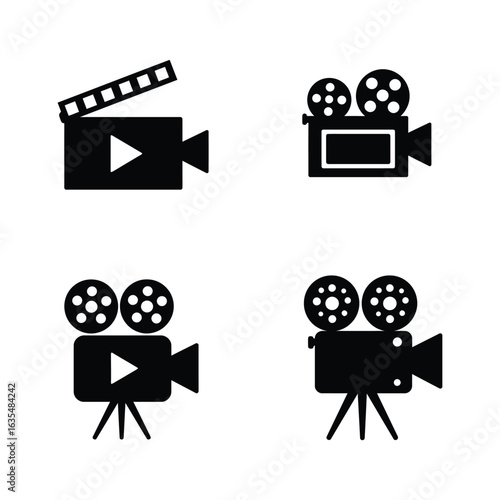 Filmmaking Icons Set Clapperboard Movie Camera, Flat vector 