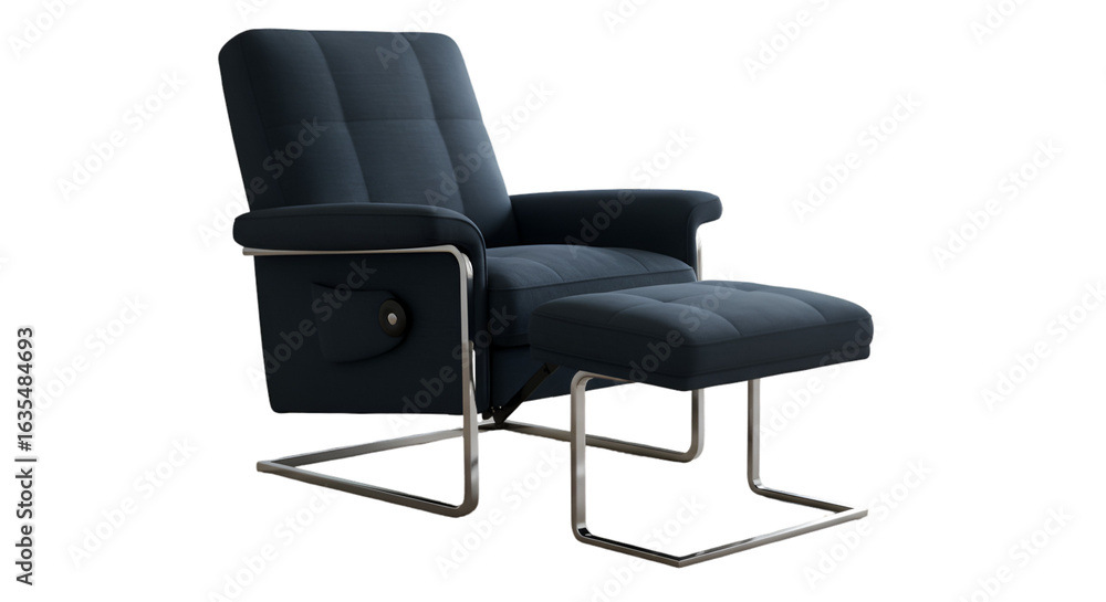 Naklejka premium Isolated Blue Armchair With Footstool On Transparent Background Photo