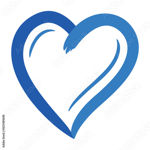 A striking blue acrylic style heart outline with a bold heavy outline and vibrant color accents
