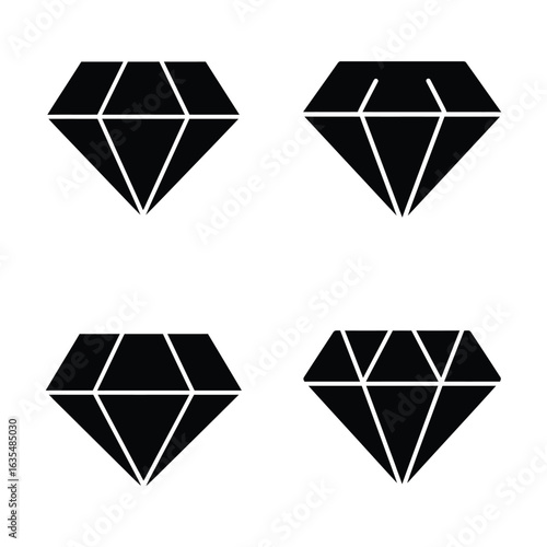 Four Simple Black Diamond Icon Variations, Flat vector 