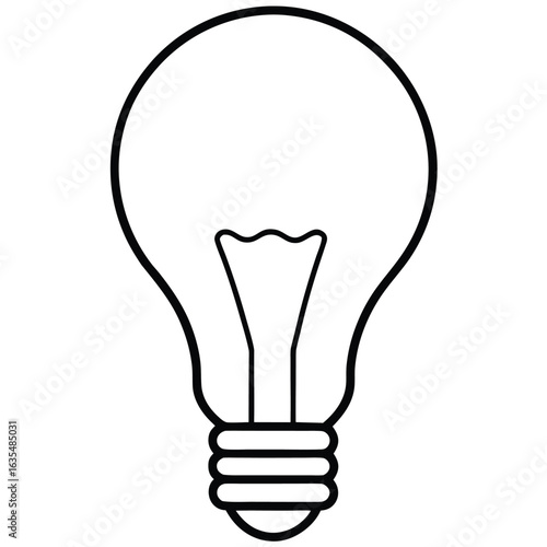 Classic incandescent light bulb in black line art with subtle glow effect
