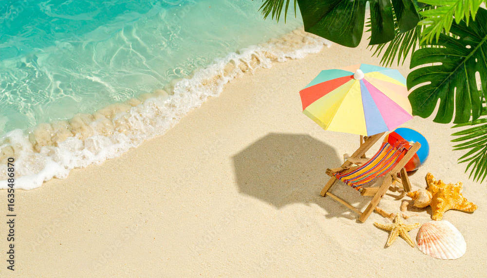 Top-Down View of Tropical Beach with Sun Lounger and Umbrella
Top-Down View of Tropical Beach with Sun Lounger and Umbrella