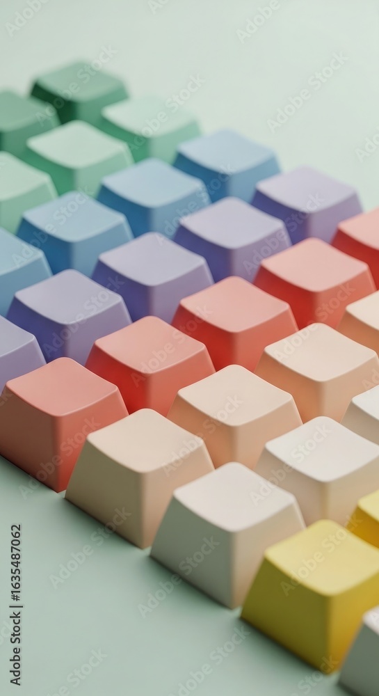 Fototapeta premium Pastel colored keyboard keycaps arranged in rows gradient
