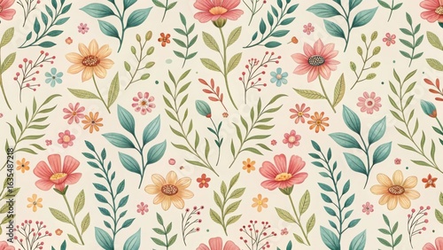 Wallpaper Mural Seamless watercolor floral pattern with flowers and leaves isolated on white background for textile design Torontodigital.ca
