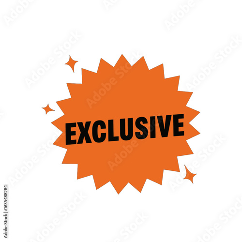 Exclusive offer sticker, an orange starburst label with bold black text and sparkles.
