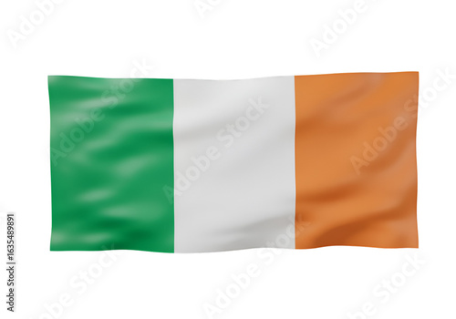 Ireland Flag Illustration with Waving Textured Three Stripes on Transparent Background