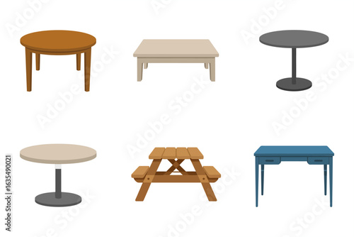 Dining table and coffee table icons, modern furniture vector, home interior illustration, table set, contemporary design
