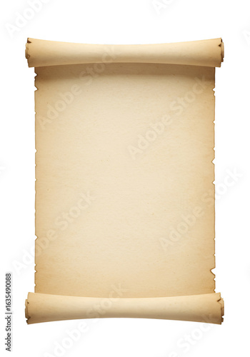 Isolated Antique Parchment Scroll on Black Background Photo