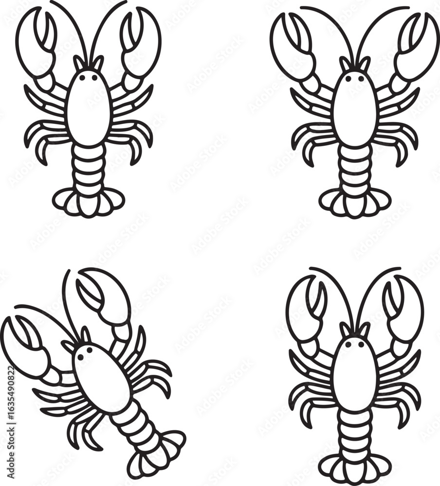 Obraz premium Set of Lobster Outline vector illustration isolated On Transparent Background