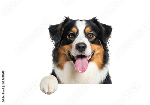Illustration of australian shepherd dog peeking over a surface, isolated on transparent background