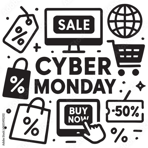 Cyber Monday icon set vector
