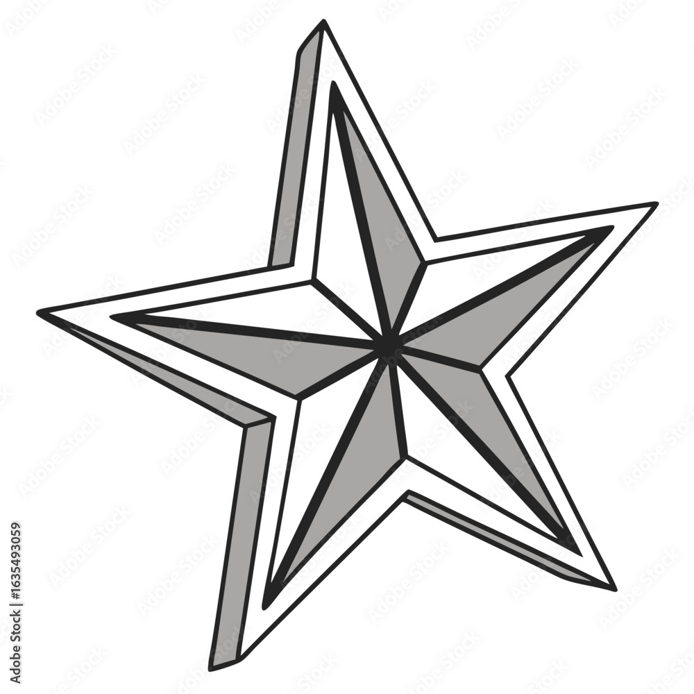 Obraz premium Star vector graphic with a gray and white 3d fivepointed star design, suitable for branding, web design, and holiday decorations.