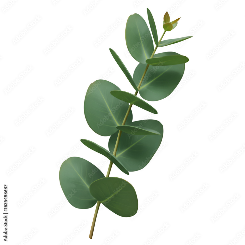 Obraz premium Isolated Eucalyptus Branch with Green Leaves on Transparent Background
