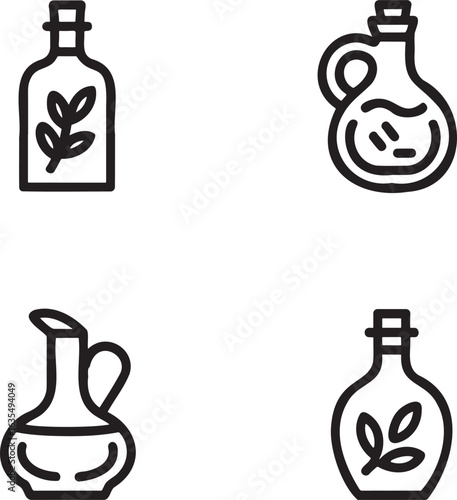 Set of Olive oil Outline vector illustration isolated On Transparent Background
