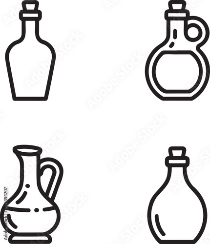 Set of Olive oil Outline vector illustration isolated On Transparent Background