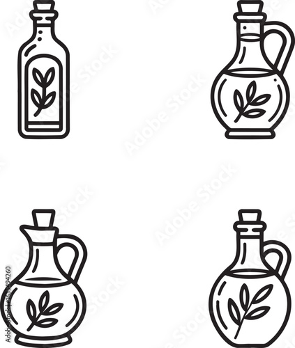 Set of Olive oil Outline vector illustration isolated On Transparent Background