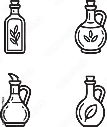 Set of Olive oil Outline vector illustration isolated On Transparent Background