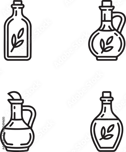 Set of Olive oil Outline vector illustration isolated On Transparent Background