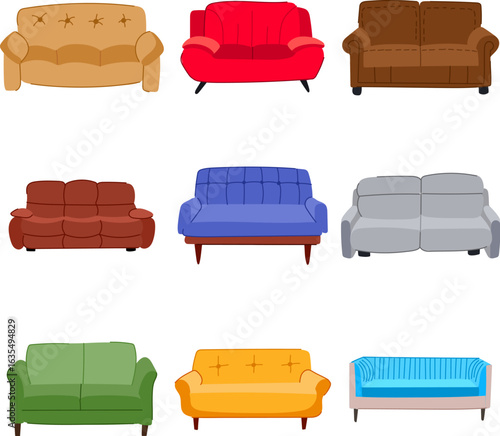 couch leather set cartoon vector illustration