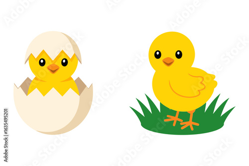 Hatching chick vector, Easter egg cartoon, baby bird icon, spring celebration illustration, cute animal design