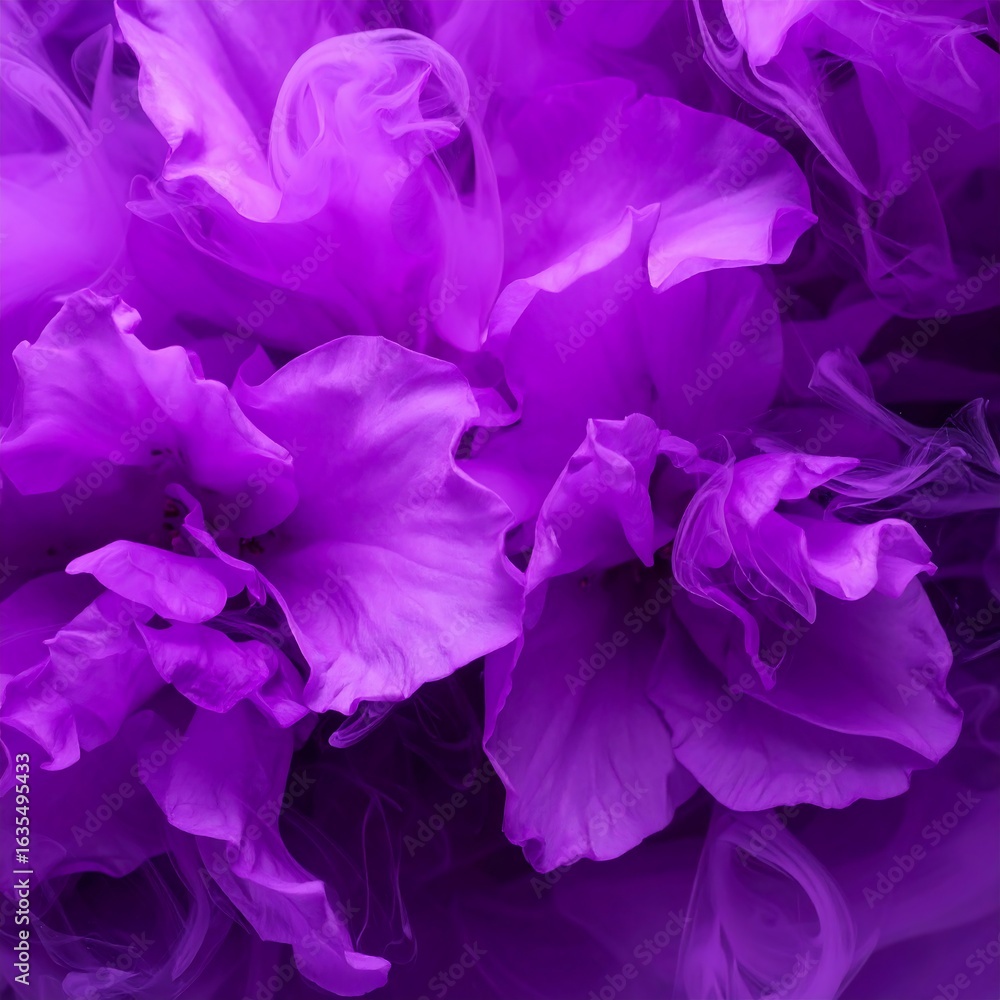 Fototapeta premium Close-up of vibrant purple, ruffled fabric resembling petals