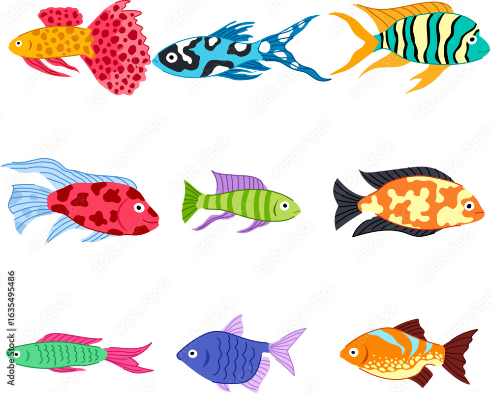Fototapeta premium decorative fish set cartoon vector illustration