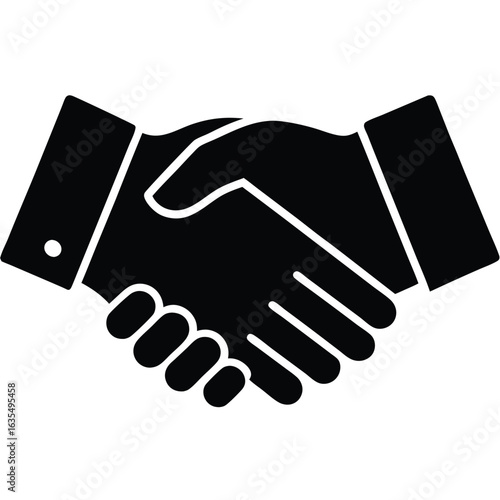 Two hands shaking with thin black lines representing agreement and partnership in a simple graphic style