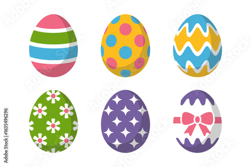 Decorated Easter eggs, colorful egg icon set, spring holiday vector, patterned egg illustration, festive celebration design