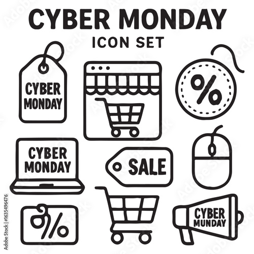 Cyber Monday icon set vector