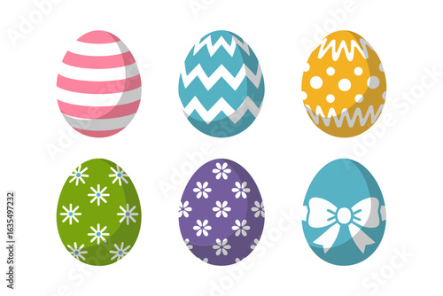 Striped and dotted Easter eggs, spring holiday icon set, pastel color vector, decorative egg illustration, festive celebration design