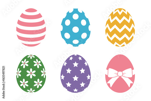 Easter eggs with bows, decorative spring egg set, pastel holiday vector, cute celebration illustration, colorful egg icons