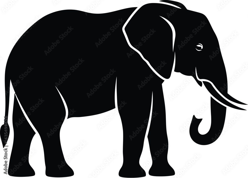 Obraz premium Elephant silhouette, showcasing its majestic form and powerful presence, a symbol of strength and wisdom in the animal kingdom, perfect for wildlife and nature themes