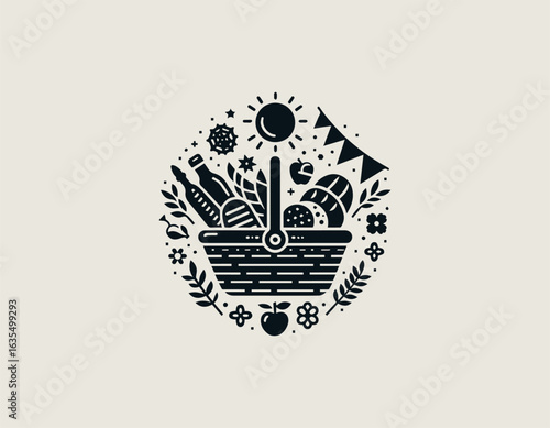 picnic basket icon vector logo