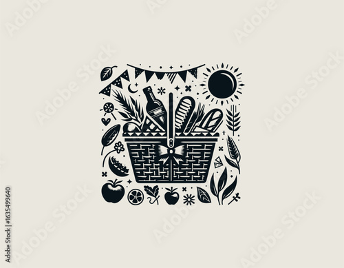 picnic basket icon vector logo