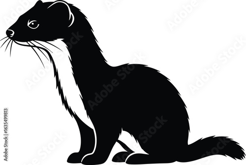 Silhouette of stoat with its striking black and coat, showcasing the beauty and adaptability of this small carnivore in a minimalist design