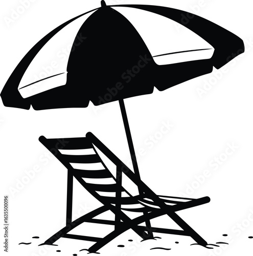 stylish elegant modern detailed professional high quality Beach Chair with Umbrella Silhouette on Transparent Background