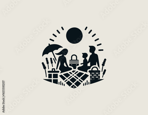 Black Vector Logo of a Family Picnic