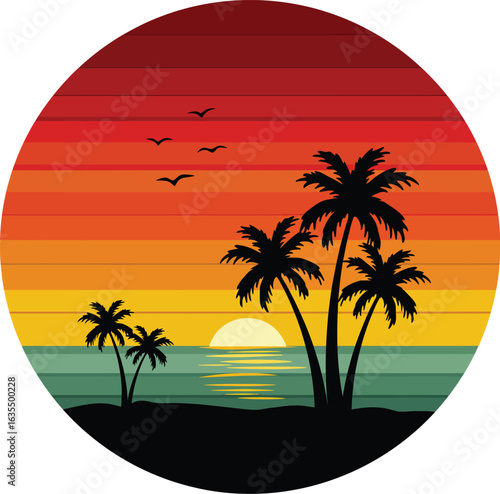 vibrant crisp clean stylish elegant modern detailed professional high quality Tropical Sunset on Transparent Background silhouette