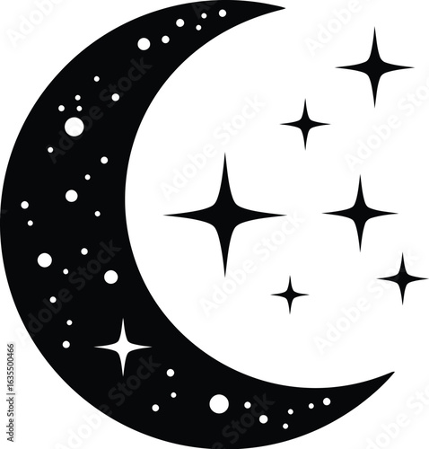 clean stylish elegant modern detailed professional high quality Crescent Moon with Stars on Transparent Background silhouette