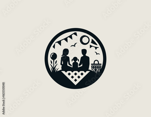 Black Vector Logo of a Family Picnic