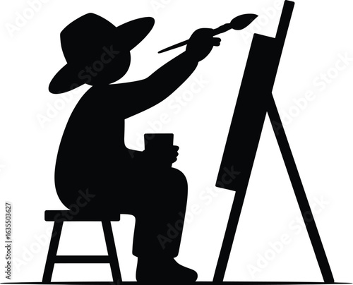 Artist painting on easel brush palette
