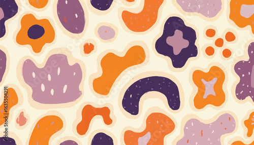 Abstract plant leaf art seamless pattern with colorful freehand doodle collage. Organic leaves cartoon background, simple nature shapes in vintage pastel colors.