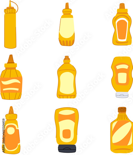 mustard bottle set cartoon vector illustration