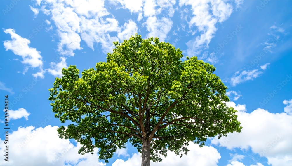 Fototapeta premium Lush green tree against a partly cloudy sky